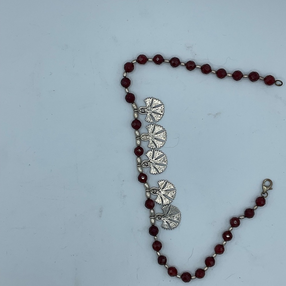 “VINTAGE GINGKO LEAF NECKLACE” Silver with Brown Faceted “Jet”  Beads. - Picture 9 of 15
